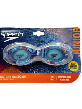 Speedo Junior Glide Print Swim Goggles White/Blue Anti-Fog Ages 6-14, Brand New